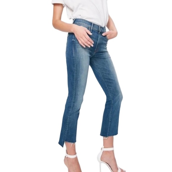 MOTHER The Insider Crop Step Fray in Not Rough Enough Medium Blue Wash Size 26 - Picture 1 of 14